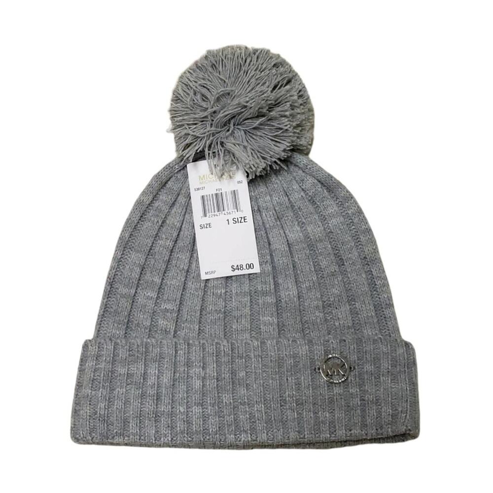 MICHAEL Michael Kors Gray Pom-pom Knit Beanie Hat